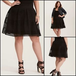 Torrid Black Sheer Striped Flared Skater Skirt